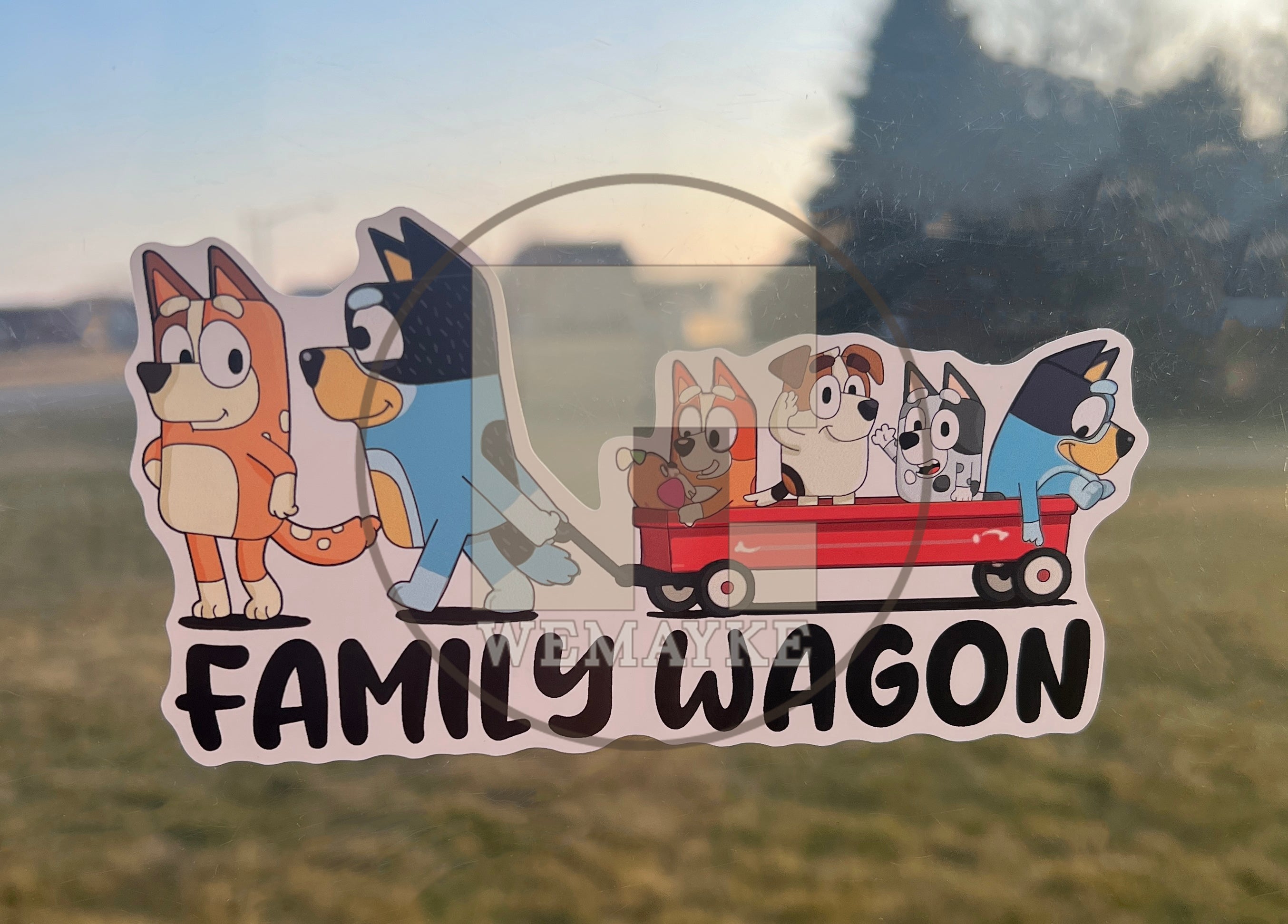 (B63) Family Wagon With 4 Kids - Dog Family Decal / Sticker